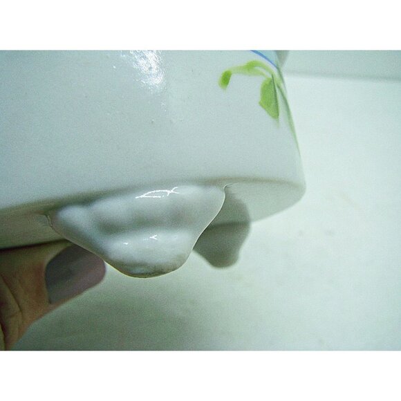 Vintage Hair Receiver Trinket Dish Floral Porcelain Hand Painted Footed w/ Lid - Picture 12 of 12